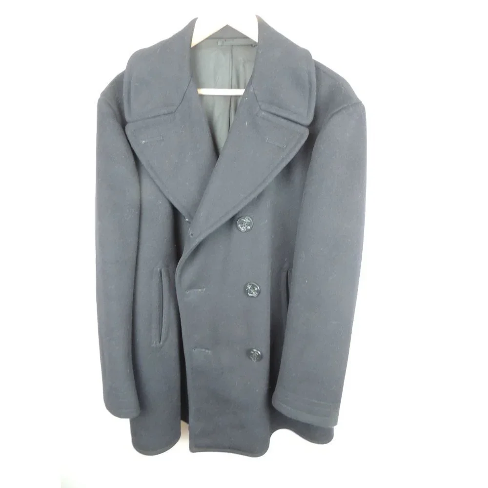 Navy Wool Pea Coat navy Blue Mens size 40R - Picture 1 of 5
